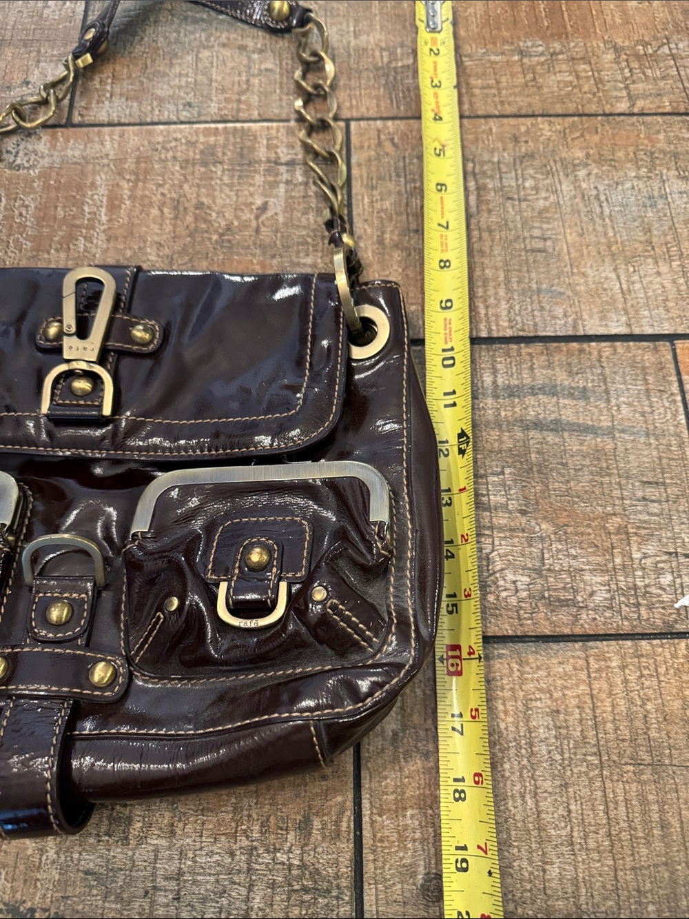 Rafe Dark Brown Patent Shoulder Bag with Gold Hardware - Picture 7 of 7